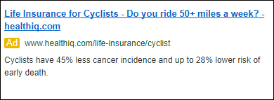 Life Insurance for Cyclists PPC Ad