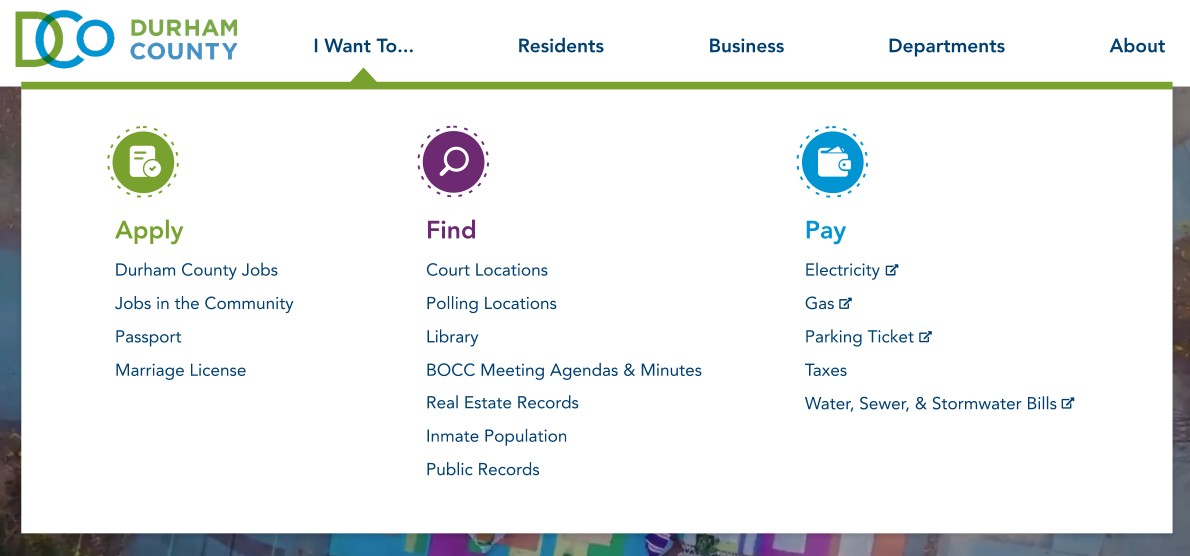 Durham county mega menu navigation