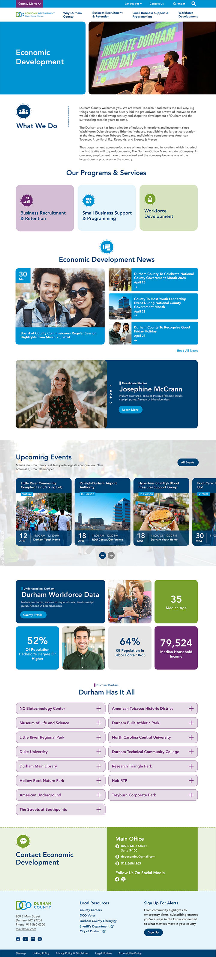Durham County Economic Development Department Landing Website Page