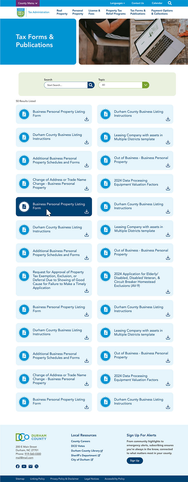 Durham county tax forms and publications website page design
