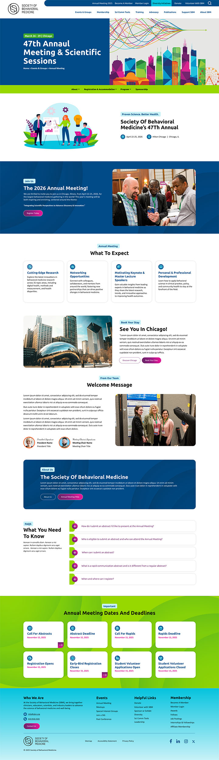 SBM's website Annual Meeting Page design, highlighting strategic use of vector art and SBM's brand color palette.