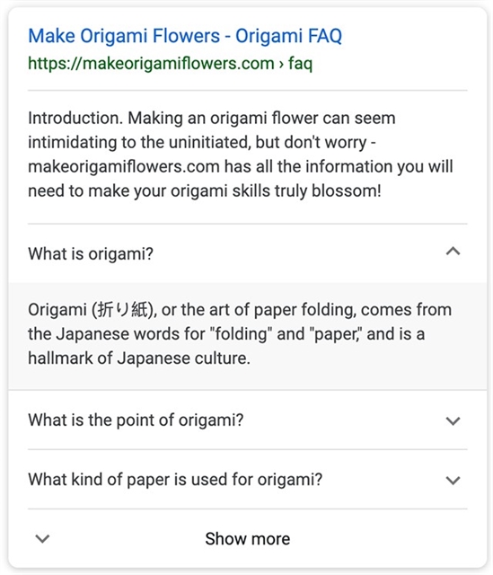 Example of FAQ structured data on a SERP