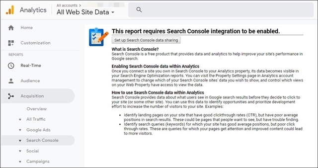Missing Search Console Data