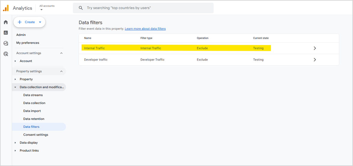 Set up of the Data Filter for Internal Traffic in GA4