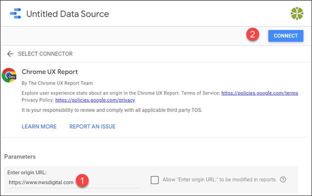 Chrome UX Report start screen