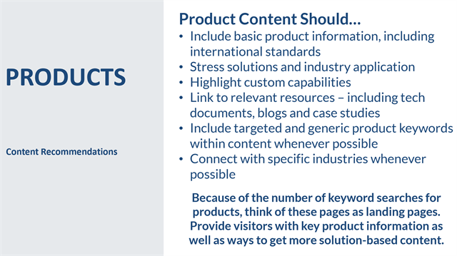 Product content recommendation examples