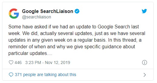 Tweet from Google Search Liaison about Google Search update