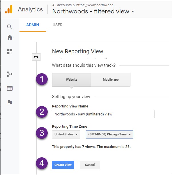 Newly Created GA View