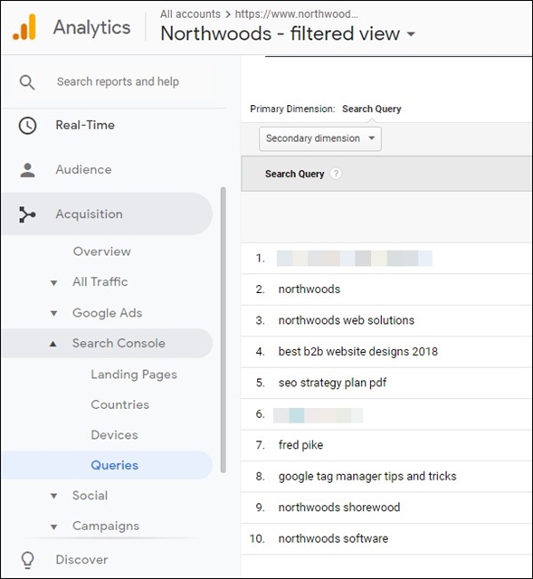 Search Console in GA