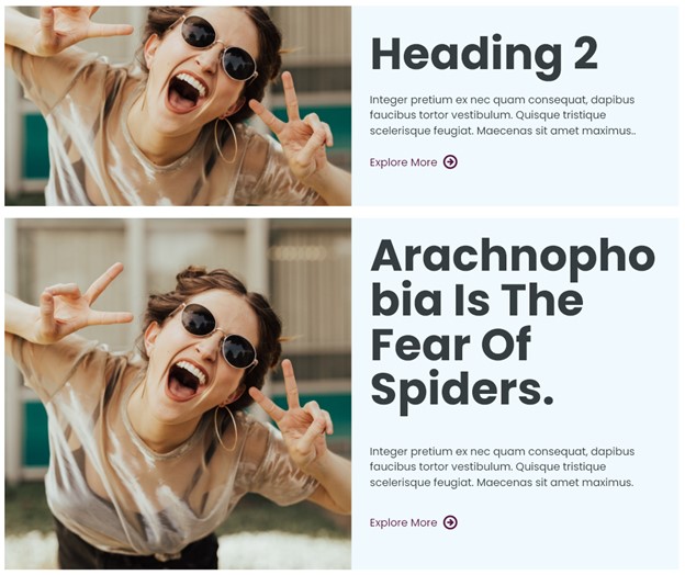 Image showing a headline, or H1, that fits well in the design and one that doesn't