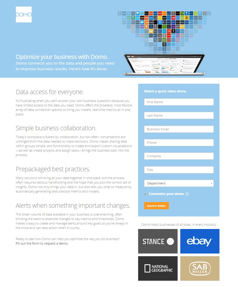 screenshot of a landing page