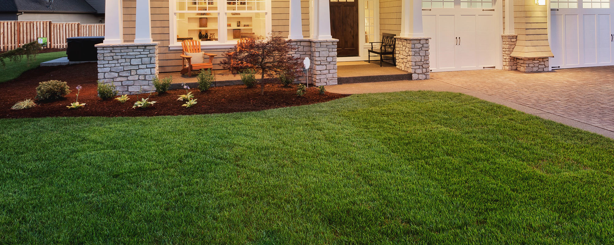 Front yard with fresh cut grass