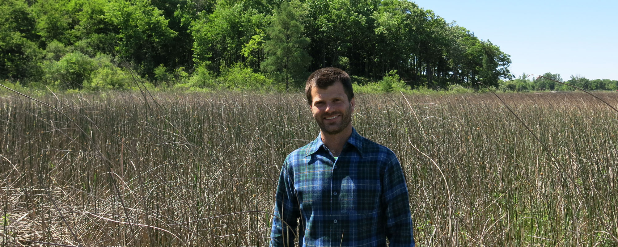 man standing in tall grass