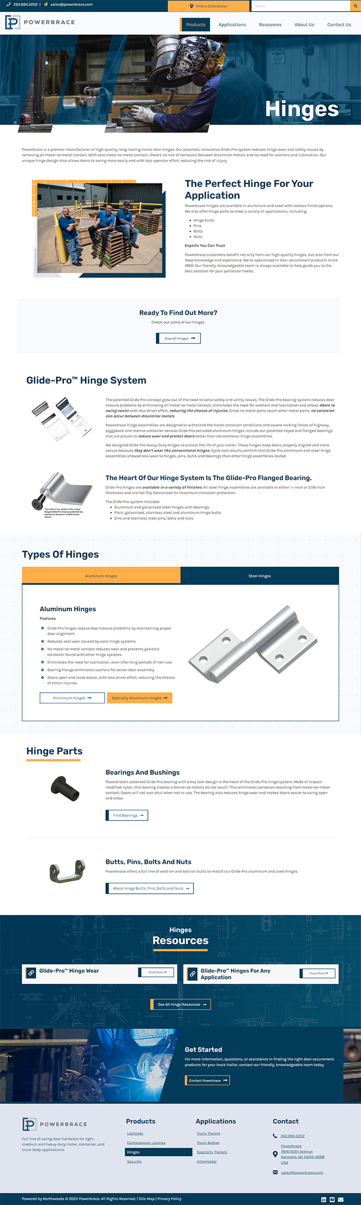 Powerbrace website hinges page screen grab