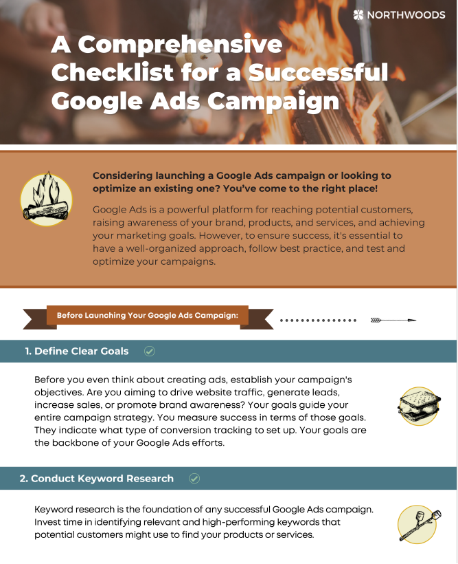 An image of Northwoods Comprehensive Checklist for a Successful Google Ads campaign PDF.