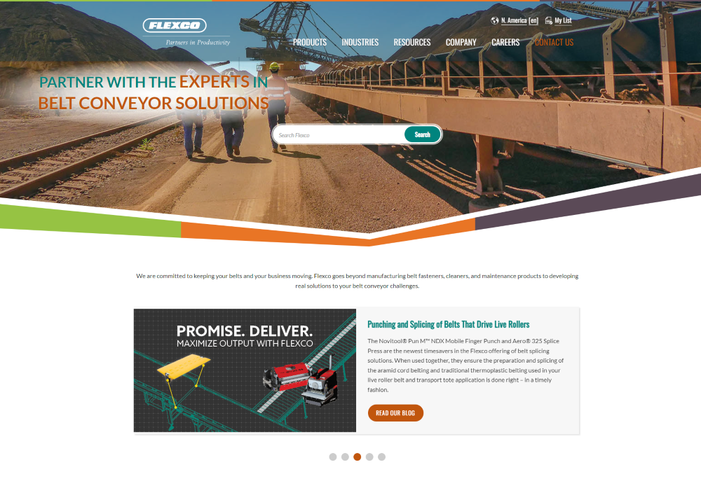 The home page of the Flexco.com website.