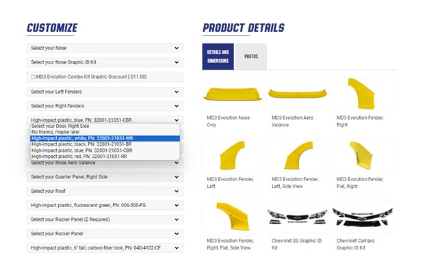 An example of a checkout process that allows users to customize the product before adding it to their carts.