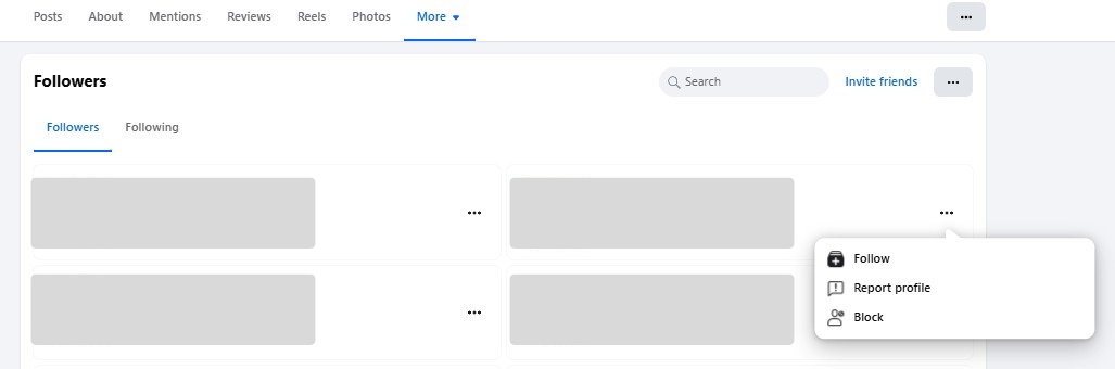 An image of a Facebook business page where admins can remove followers