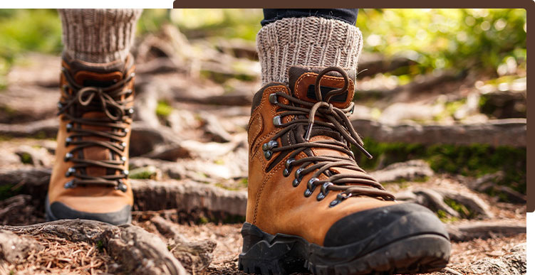 close up on hiker's boots